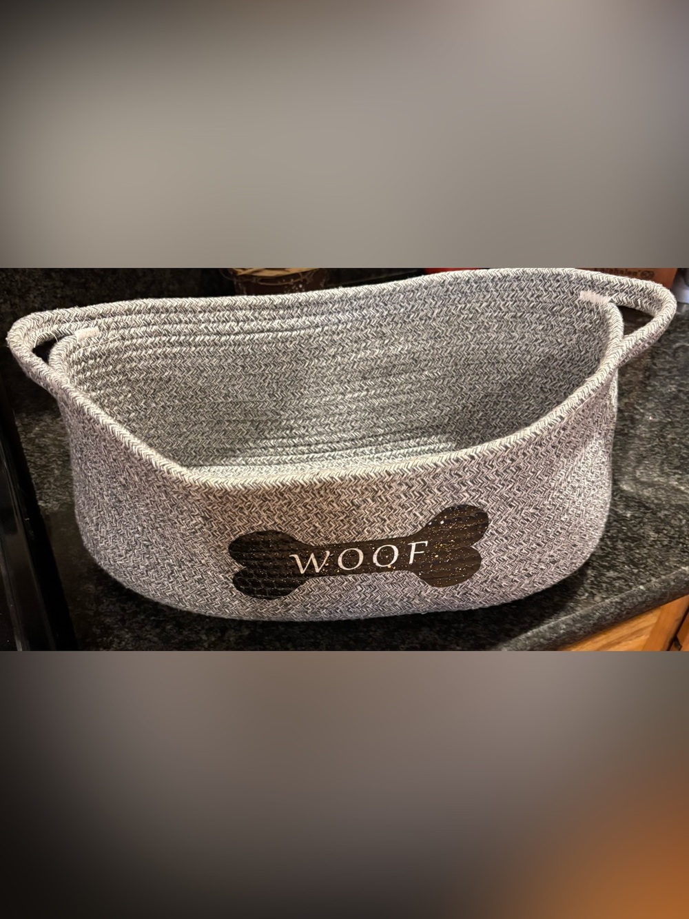Gray 'WOOF' Dog Toy & Blanket Basket -